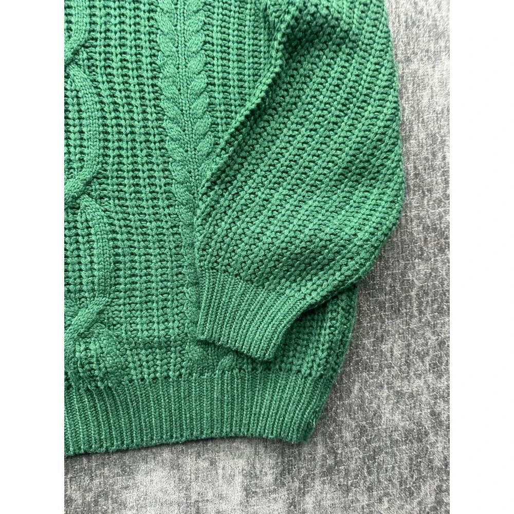 Allison Joy Sweater‎ Womens Medium Green Acrylic Cable Knit Ribbed Turtleneck